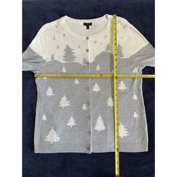 Ladies Talbot Petite White/Silver Metallic Pine Tree Holiday Cardigan Size Lp - Picture 4 of 6